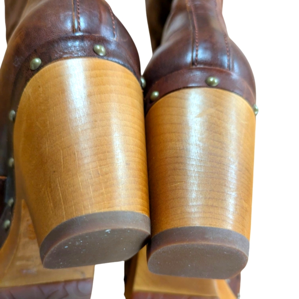 UGG Lynnea Fold Over Sheepskin Lined Brown Leather Boots Size 5 - Picture 6 of 14